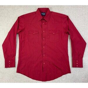 Wrangler Shirt Pearl Snap Men's Large Red Western Rodeo Cowboy Striped